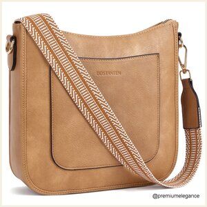 Vegan Leather Crossbody Bag with Guitar Strap, Multi-Pocket Hobo Purse